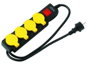 Profile Stekkerdoos 4x met schakelaar en kabel 1,5m spatwaterdicht zwart
