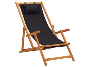 Strandstoel inklapbaar stof/eucalyptushout zwart