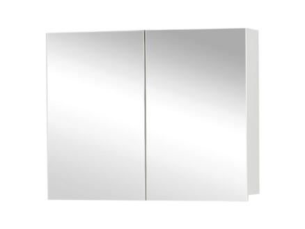 Style armoire de toilette 90cm 2 portes miroir blanc mat 1