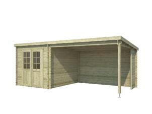 Outdoor Life Products Sunniva houten tuinhuis 230x275x228 cm blokhut geïmpregneerd + extensie 340cm