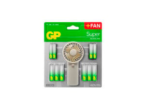 GP Super Alkaline piles 12xAA en 12xAAA avec ventilateur rechargeable portable