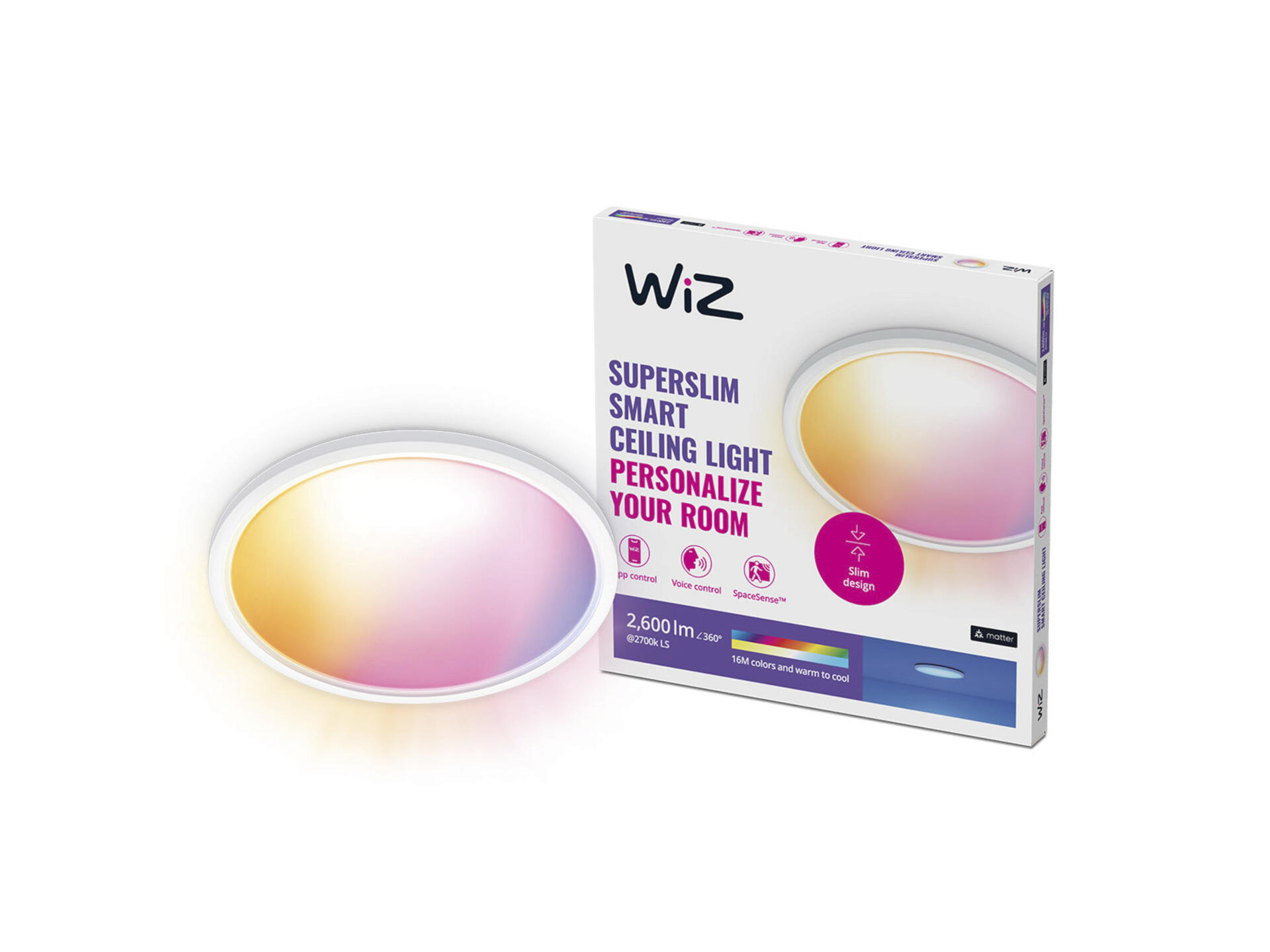 WiZ SuperSlim plafonnier LED 22W blanc et couleur blanc