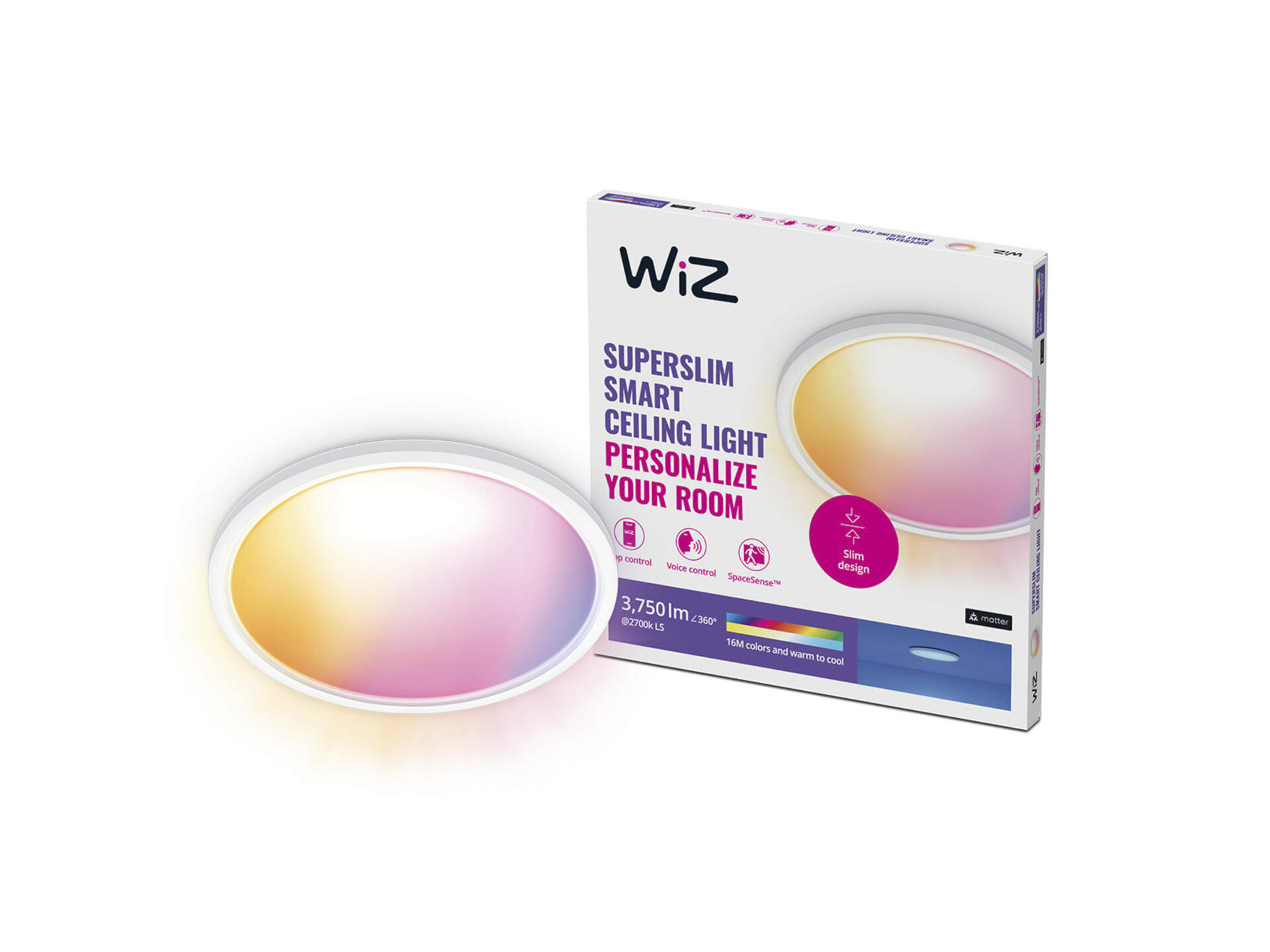 WiZ SuperSlim plafonnier LED 32W blanc et couleur blanc