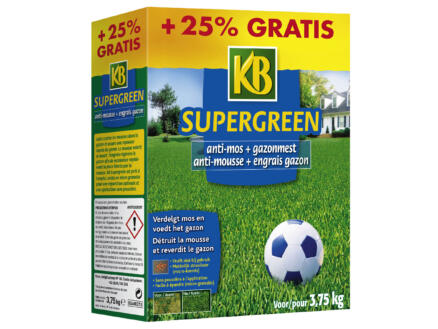 KB Supergreen korrels tegen mos + gazonmest 3kg + 25% gratis 1