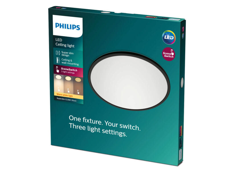 Philips Superslim LED plafondlamp 18W dimbaar zwart
