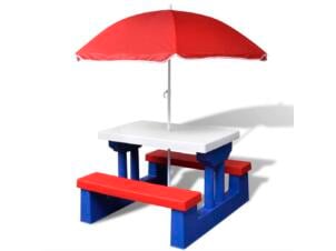 Table de piquenique enfants avec bancs + parasol
