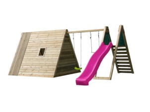 BnB Wood Tipi speelhuisje + glijbaan fuchsia