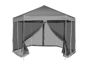 Tonnelle hexagonal avec 6 parois latérales 3,6x3,1 m gris