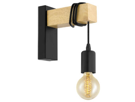 Eglo Townshend wandlamp E27 10W zwart/hout 1