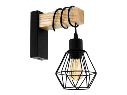 Eglo Townshend wandlamp E27 28W zwart/eik 1