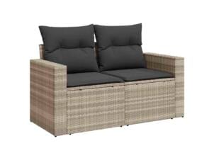 Tuinbank met kussens 2-zit poly rattan lichtgrijs