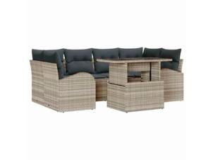 Tuinbank set met kussen + opslag lichtgrijs poly riet 7 stuks