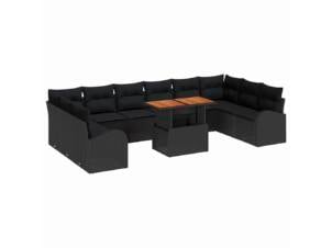 Tuinbank set met kussen zwart 11stuks