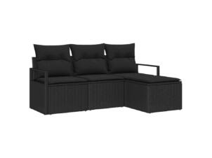 Tuinbank set poly rattan/staal zwart 4 stuks
