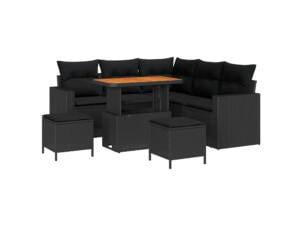 Tuinbank set zwart poly rattan/staal 8 stuks