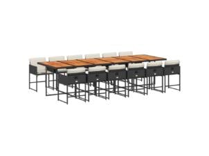 Tuinset + kussen 330x106x73 cm poly rattan/gepoedercoat staal/massief acaciahout zwart/crèmewit 13-delig