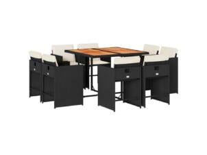 Tuinset 110x106x73 cm poly rattan/gepoedercoat staal/massief acaciahout zwart/crèmewit 9-delig