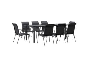 Tuinset met 8 stoelen textileen/staal zwart