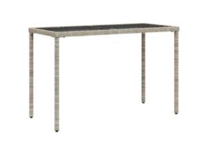 Tuintafel met glazen blad poly rattan 115x54x74 cm lichtgrijs
