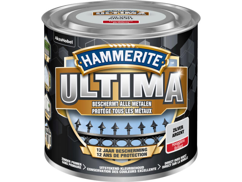 Hammerite Ultima laque peinture métal brillant 0,25l argent