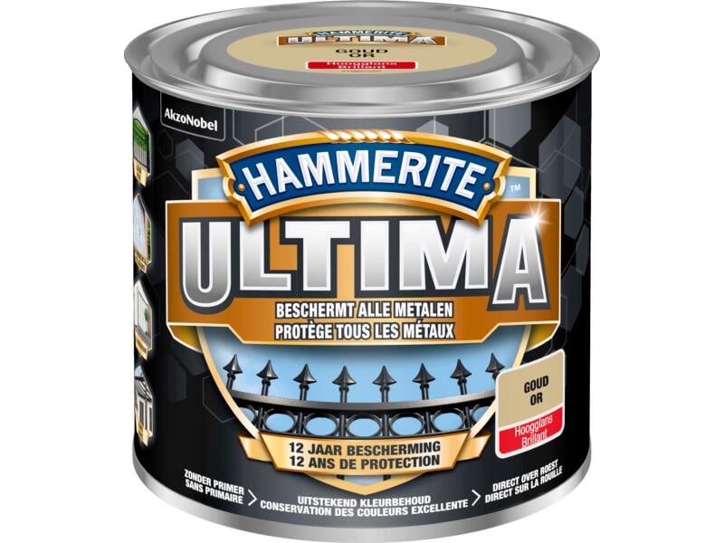 Hammerite Ultima laque peinture métal brillant 0,25l or