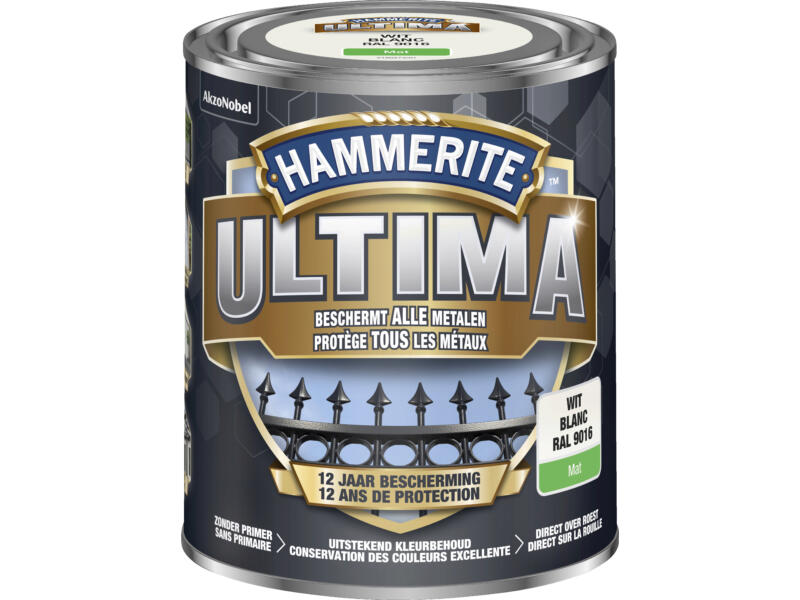 Hammerite Ultima metaallak mat 0,75l wit