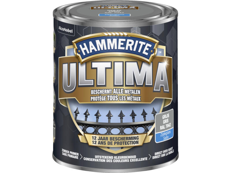 Hammerite Ultima metaallak zijdeglans 0,75l grijs