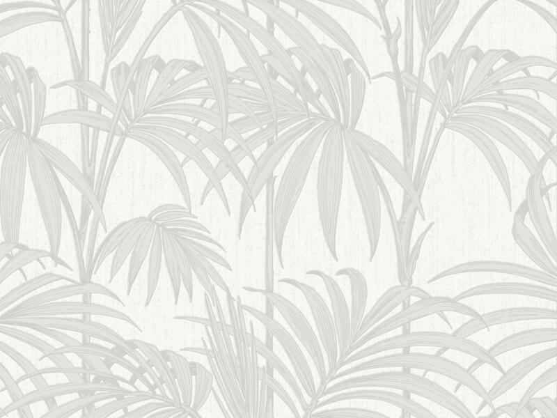 Vliesbehang Honolulu palmblad wit/zilver
