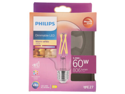 Philips WarmGlow LED bollamp filament E27 7W dimbaar 1