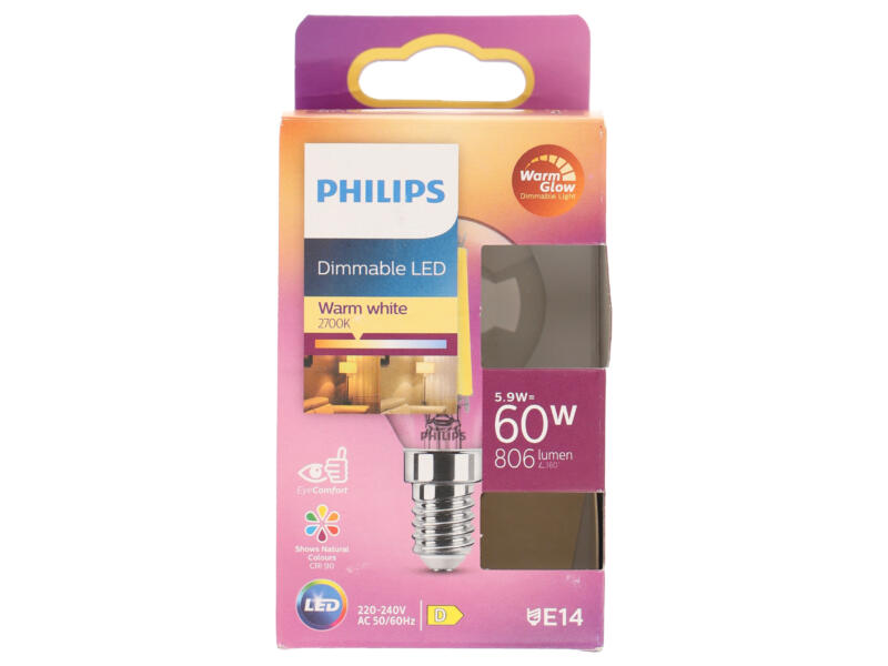 Philips WarmGlow LED kogellamp E14 5,9W dimbaar