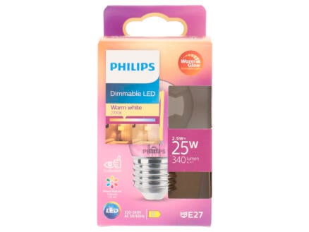 Philips WarmGlow LED kogellamp filament E27 3,2W dimbaar 1