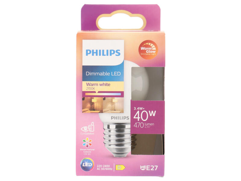 Philips WarmGlow LED kogellamp mat E27 4,5W dimbaar