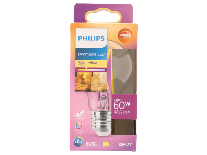 Philips WarmGlow LED peerlamp filament E27 7W dimbaar