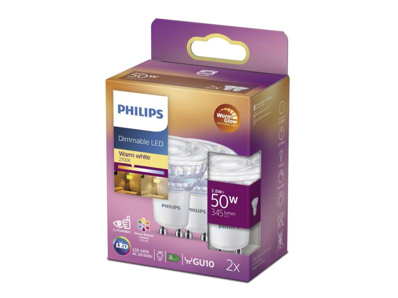 Philips WarmGlow LED spot GU10 3,8W dimbaar 2 stuks