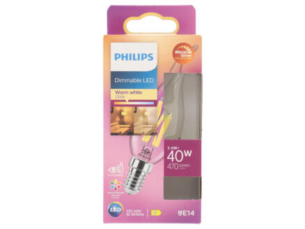 Philips WarmGlow ampoule LED flamme filament E14 4,5W dimmable goutte 1