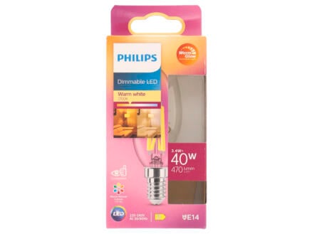 Philips WarmGlow ampoule LED flamme filament E14 4,5W dimmable 1