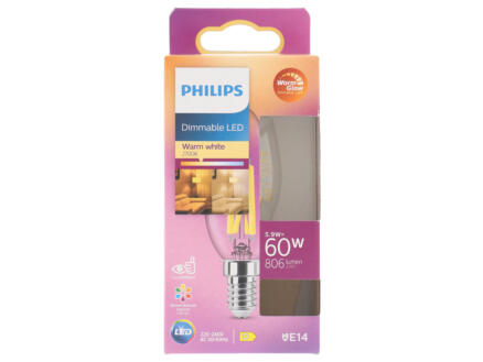 Philips WarmGlow ampoule LED flamme filament E14 5,9W dimmable blanc chaud 1