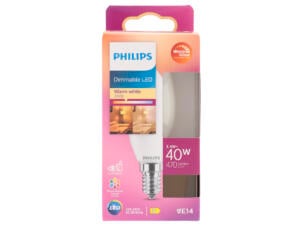 Philips WarmGlow ampoule LED flamme mat E14 4,5W dimmable