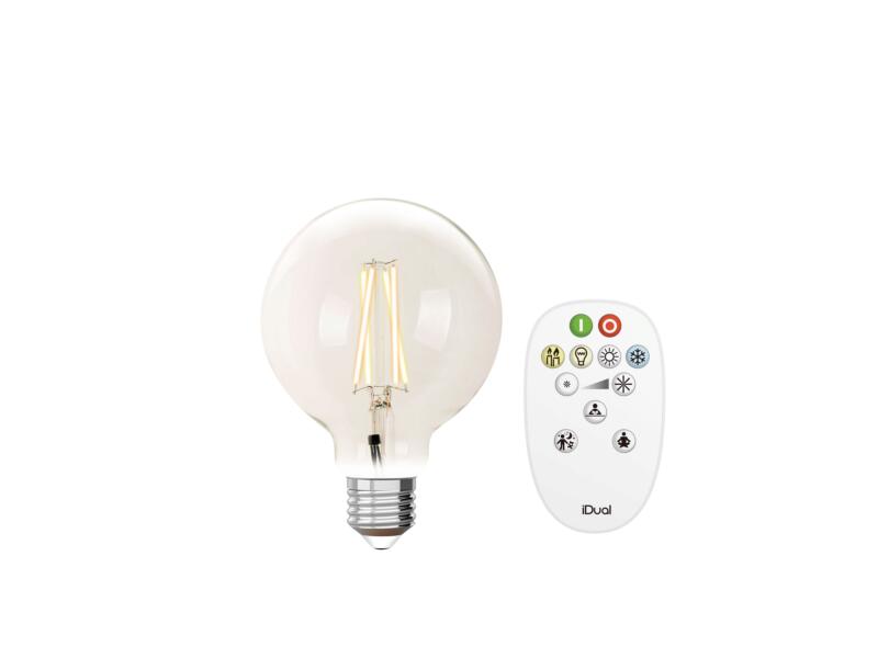 iDual White G125 LED bollamp filament E27 9W dimbaar helder + afstandsbediening