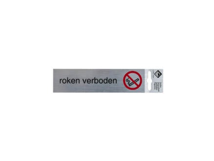Zelfklevend deurbord roken verboden 17x4,4 cm aluminium look 1