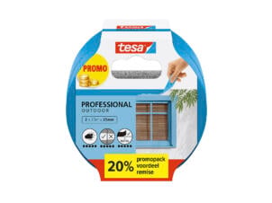 Tesa afplaktape 25m x 25mm blauw 2 stuks