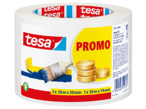 Tesa afplaktape 50m x 30mm 2 stuks en 50m x 19mm 1 stuk beige