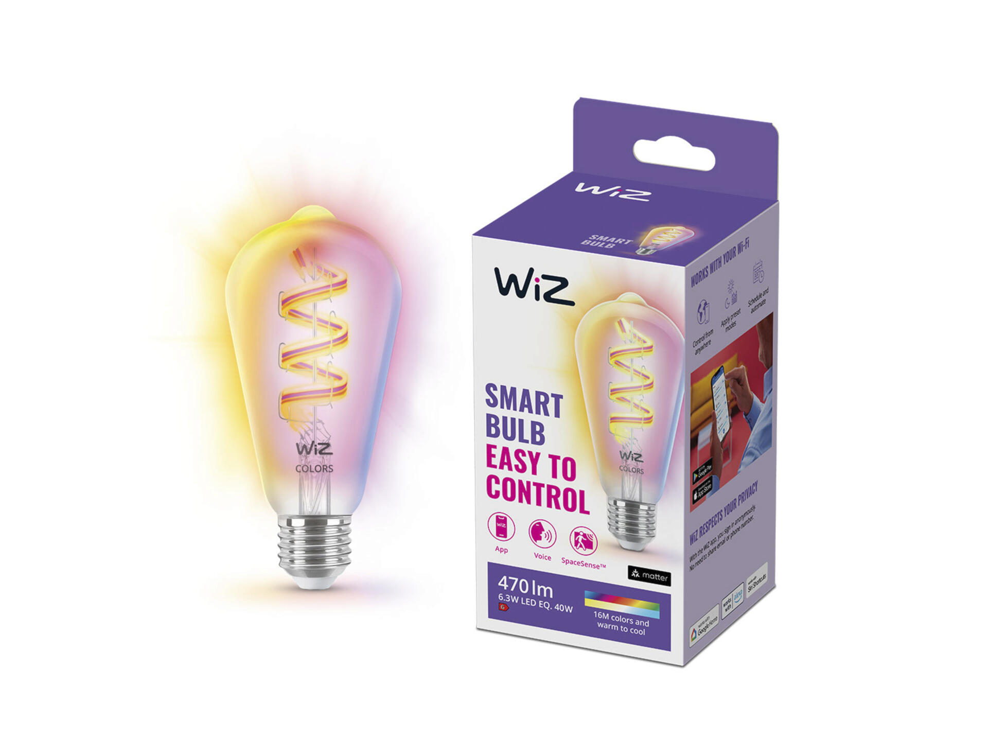 WiZ ampoule LED Edison E27 5W dimmable blanc et couleur