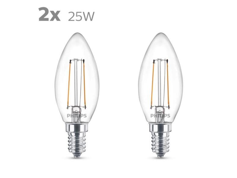 Philips ampoule LED flamme filament E14 2W 2 pièces
