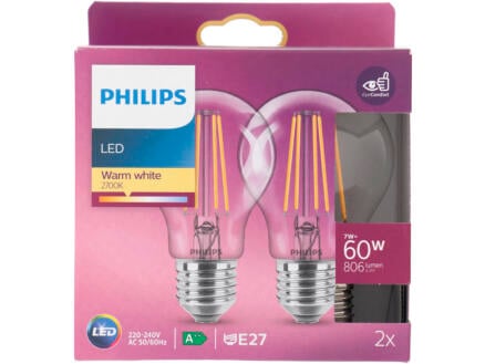 Philips ampoule LED poire E27 filament 7W 2 pièces 1