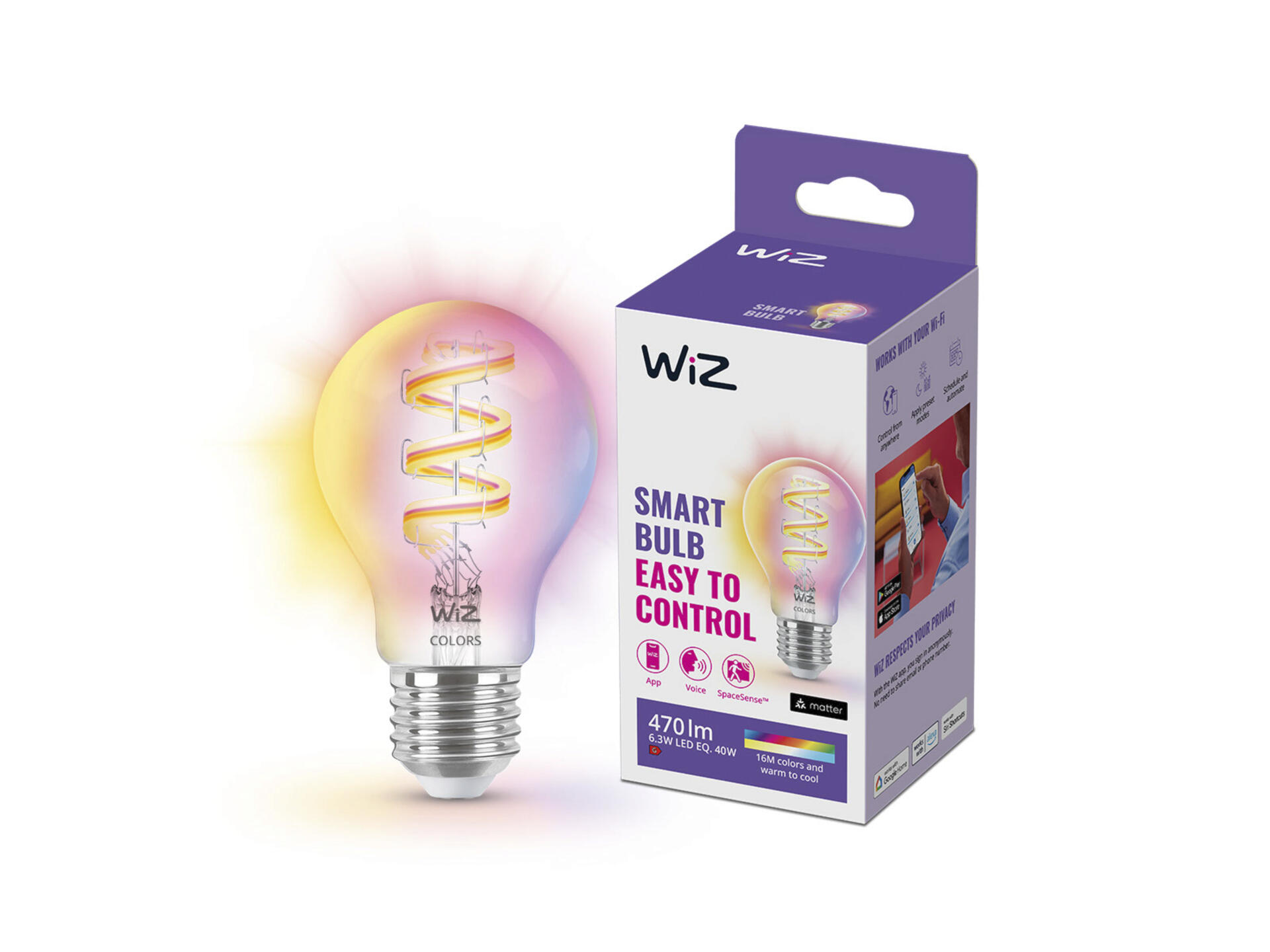 WiZ ampoule LED poire filament E27 5W blanc et couleur