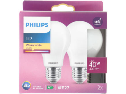 Philips ampoule LED poire verre mat E27 4,5W 2 pièces 1