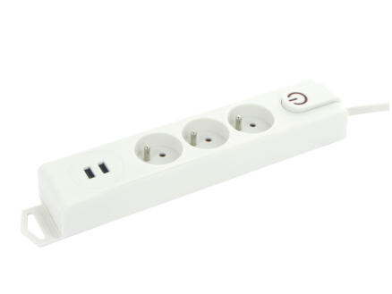 Profile bloc multiprise 3x + 2x USB avec interrupteur et câble 1,5m blanc 1