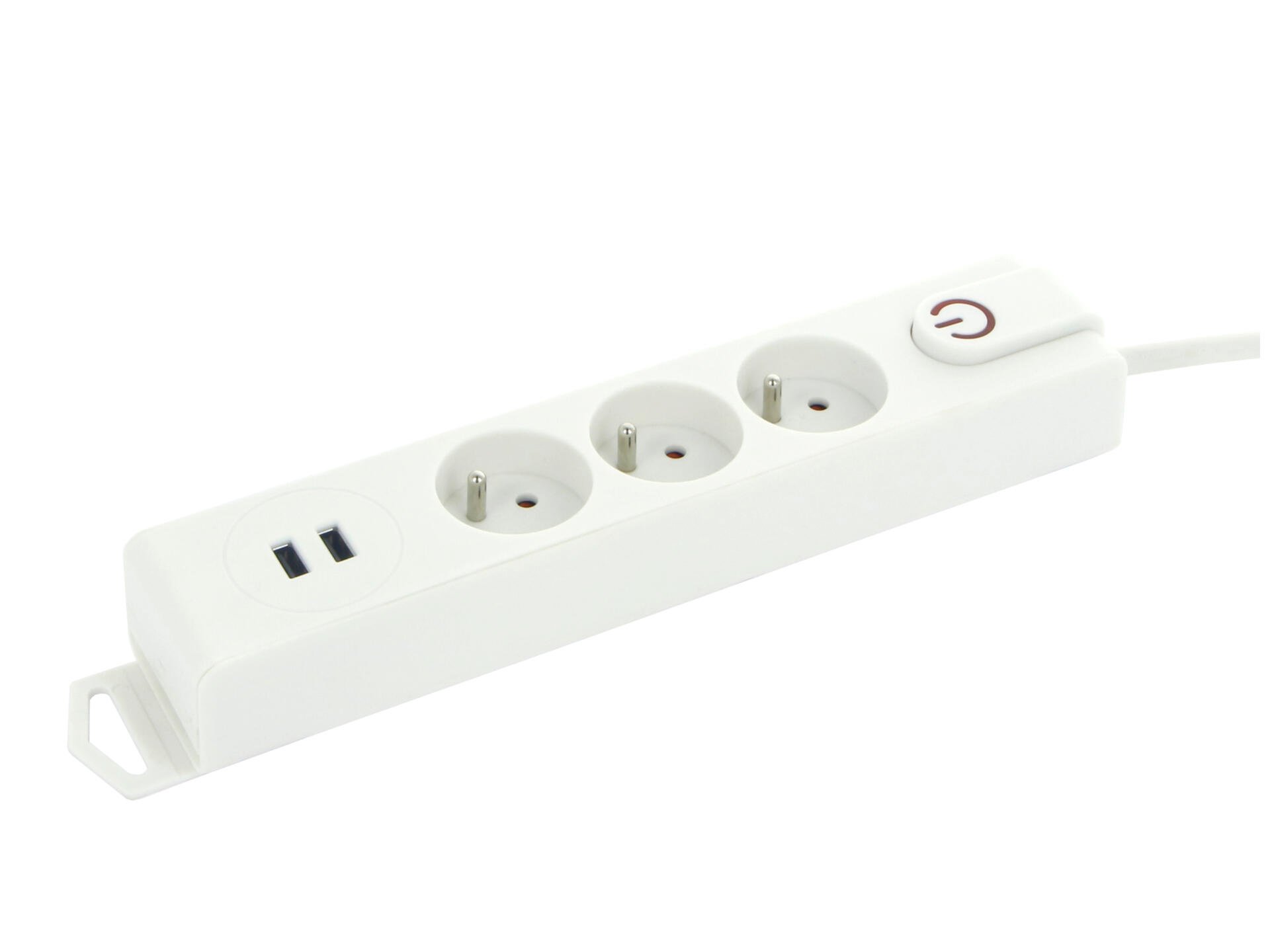 Profile bloc multiprise 3x + 2x USB avec interrupteur et câble 1,5m blanc