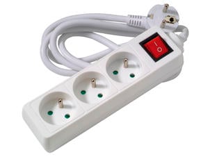 Profile bloc multiprise 3x avec interrupteur + câble 1,5 m blanc